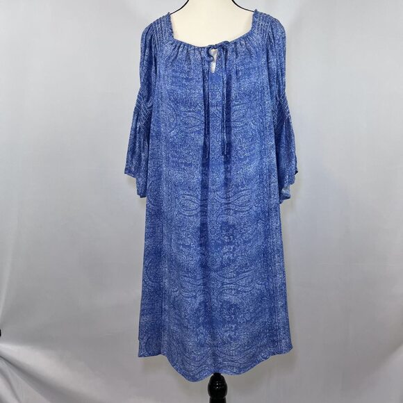 Luxology Dresses & Skirts - Luxology boho shift puff bell sleeve rayon polyester blue women dress sz 8